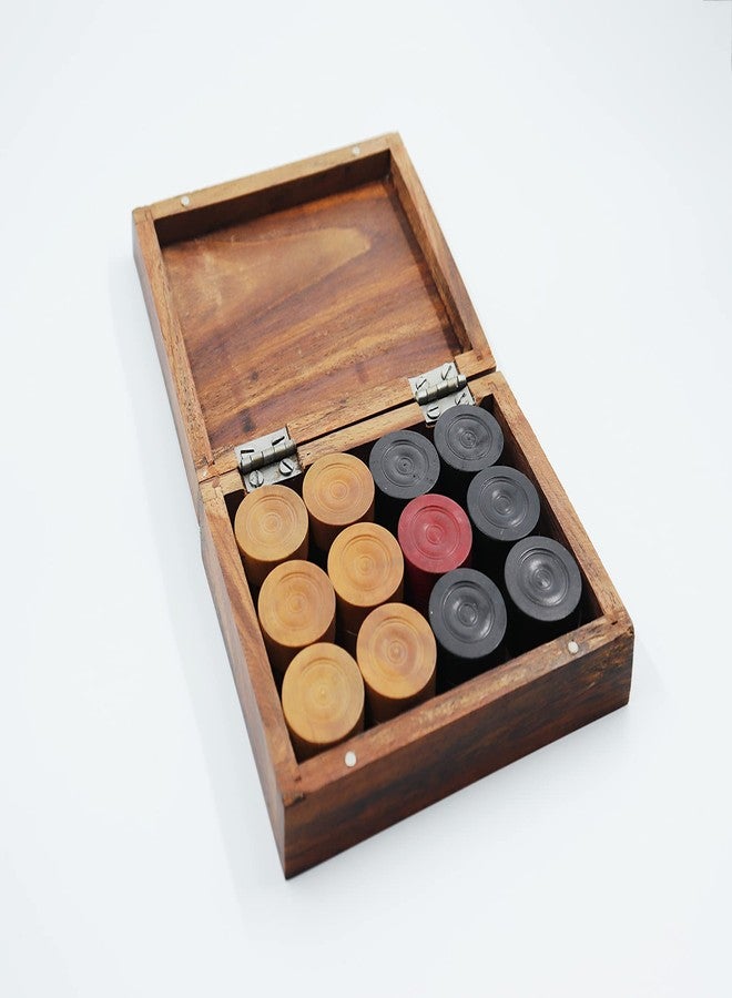 Synco Premia Carrom Board Coins Come in sheesham Box Wooden Carrom Coins 24(11 Brown + 11 Black + 2 Red) - Image 4